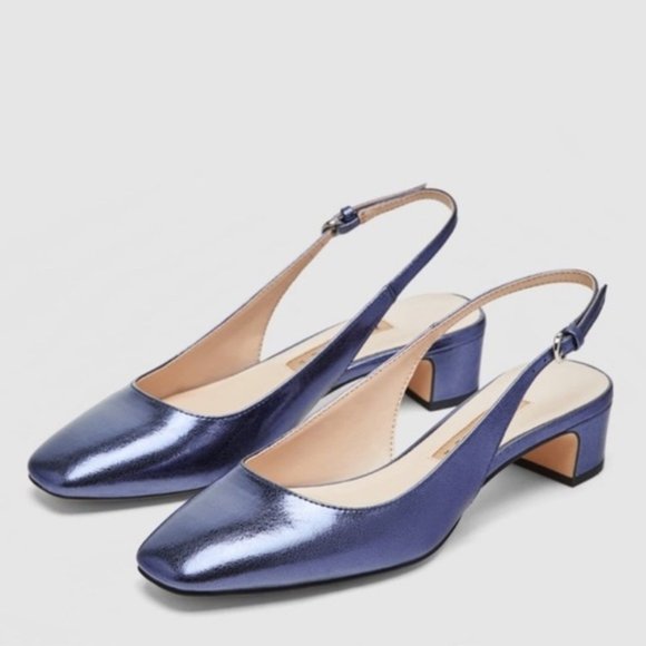 Zara Slingback Heel Sandals Metallic Blue, 37